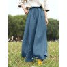 Women Solid Cotton Casual Wide Leg Pants With Pocket