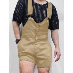 Mens Solid Color Button Design Casual Overall