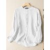 Solid Long Sleeve Button Front Crew Neck Blouse
