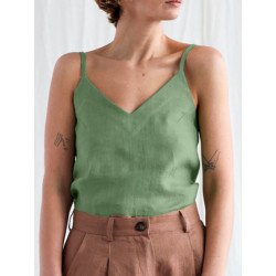 Cotton Solid Adjustable Strap Backless Sleeveless Cami