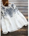 Embroidery Lace Long Sleeve Plus Size Vintage Blouse