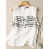 Women Geometric Embroidered High-Low Hem Sleeveless Tank Top
