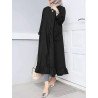 Women Ethnic Solid Color Button Ruffled Hem Pocket Casual Dress