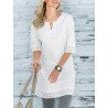Women Lace Splice Notched Neck Cotton Longline Blouse
