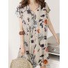 Plant Print Ruffle V Neck Short Sleeve Casual Dress