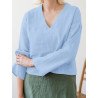 Solid Long Sleeve V-neck Blouse For Women