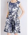 Plants Print Pocket Sleeveless Crew Neck Belt Romper
