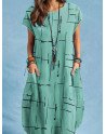 Geo Print Short Sleeve Pocket Crew Neck Casual Dress