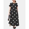 Dot Print A-line Pocket Short Sleeve Crew Neck Maxi Dress