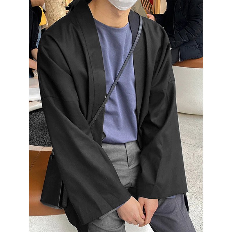 Mens Plain Long Sleeve Kimono Cardigan