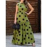 Women Polka Dot Tiered Tie Back Sleeveless Maxi Dress