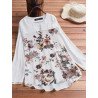 Flower Print Patchwork Button Long Sleeve Blouse