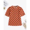 Women Polka Dot Print Crew Neck Casual Puff Sleeve Blouse