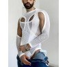 Mens Mesh Hollow Vests Long Sleeve Bodysuit Set