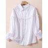 Solid Ruffle Trim Button Front Lapel Long Sleeve Shirt