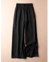 Women Solid Elastic Waist Pocket Wide Leg Pants