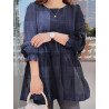 Check Print Long Sleeve Crew Neck Casual Blouse
