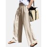 Solid Pocket Drawstring Elastic Waist Wide Leg Pants