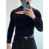 Mens Solid Cutout Long Sleeve T-shirt