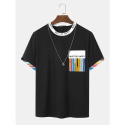 Mens Watercolor Striped Letter Print Short Sleeve T-Shirts