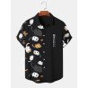 Mens Cute Cat Japanese Print Lapel Short Sleeve Shirts