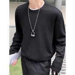 Mens Knit Draping Loose Long-sleeved T-Shirts