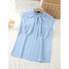 Women Solid Notched Neck Casual Short Sleeve Blouse