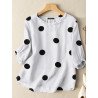 Dot Pattern 3/4 Sleeve Casual Crew Neck Blouse