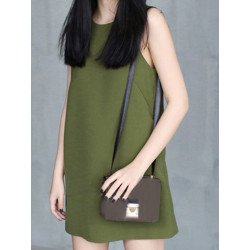 Solid Sleeveless Crew Neck Casual Dress For Women