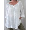 Women Plain Texture Button Front Cotton Drop Shoulder Blouse