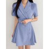 Solid Lapel Short Sleeve A-line Dress For Women