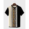 Mens Vintage Ethnic Pattern Patchwork Crew Neck Short Sleeve T-Shirts