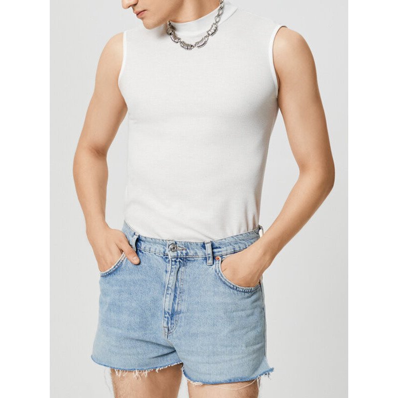 Men Turtleneck Knitted Textured Vest