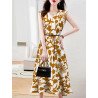 Flower Print Pocket V-neck Sleeveless Casual Women Dress
