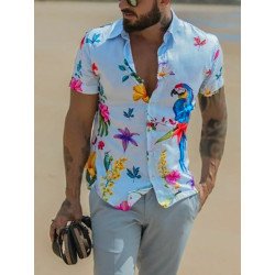 Mens Short Sleeve Flower Printed Casual Holiday Shirts