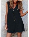 Solid Pocket Button Sleeveless V Neck Casual Romper