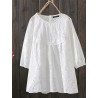 Women Guipure Crew Neck Cotton 3/4 Sleeve Blouse