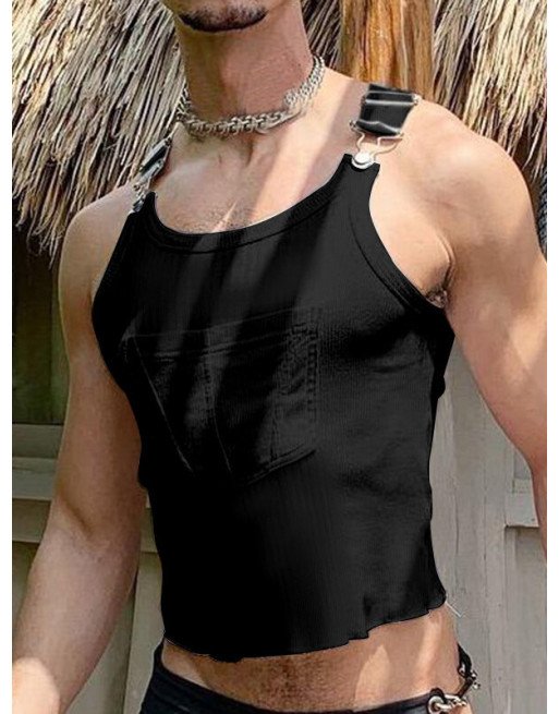 Men Adjustable Strap Buckle Stretch Knit Pit Vest