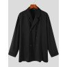 Plus Size Mens Solid Color Double Breasted Lapel Casual Long Sleeve Shirts