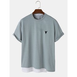 Mens Embroidered Contrast Patchwork Hem Side Zip Short Sleeve T-Shirts