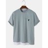Mens Embroidered Contrast Patchwork Hem Side Zip Short Sleeve T-Shirts