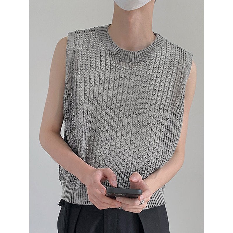 Mens Hollow Out Crew Neck Sleeveless Tank