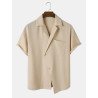 Mens Solid Revere Collar Asymmetrical Placket Short Sleeve Shirts