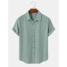 Mens Corduroy Solid Color Button Up Daily Short Sleeve Shirts