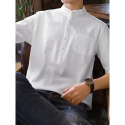 Mens Solid Half Button 100%Cotton 3/4 Sleeve Henley Shirt
