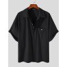 Plus Size Mens Solid Concealed Placket Lapel Casual Short Sleeve Shirts
