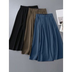 Solid A-line Pleated Casual Skirt For Women