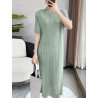 Solid Textured Frog Button Half Sleeve Crew Neck Dress