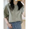 Solid Half Sleeve Back Buttons O Neck Casual Blouse