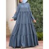 Muslim Solid Color Long Shirt Sundress Casual Pleated Maxi Dress